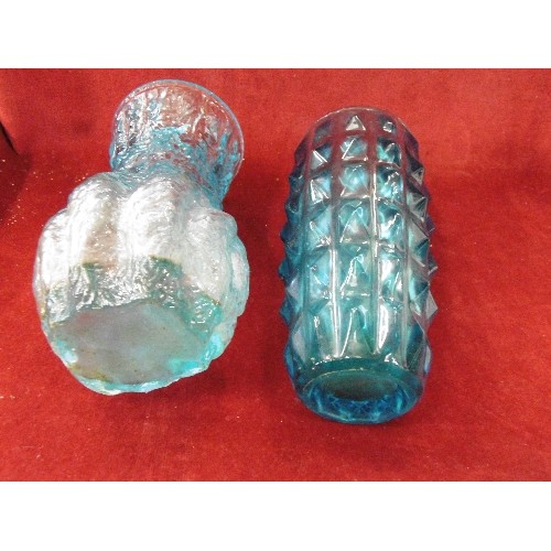 221 - 2 ATTRACTIVE AQUA-BLUE VASES. TEXTURED GLASS.