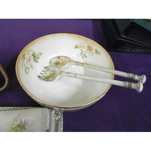 81 - VINTAGE CROWN FORD POTTERY. INCLUDES A LOVELY SALAD BOWL WITH SERVERS, A CHEESE DISH, AND A CADDY WI... 