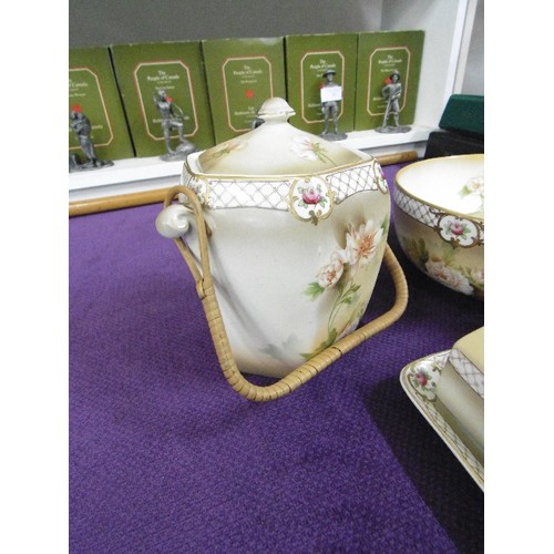 81 - VINTAGE CROWN FORD POTTERY. INCLUDES A LOVELY SALAD BOWL WITH SERVERS, A CHEESE DISH, AND A CADDY WI... 