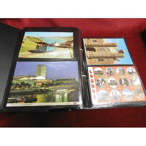 82 - 2 X ALBUMS CONTAINING VINTAGE HOLIDAY SOUVENIR POSTCARDS, AND A QUANTITY OF BLACK & WHITE CRYSTAL PA... 