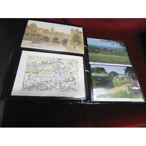 82 - 2 X ALBUMS CONTAINING VINTAGE HOLIDAY SOUVENIR POSTCARDS, AND A QUANTITY OF BLACK & WHITE CRYSTAL PA... 