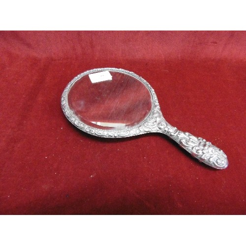 91 - EMBOSSED SILVER, BIRMINGHAM HALLMARKED, VINTAGE HAND MIRROR.