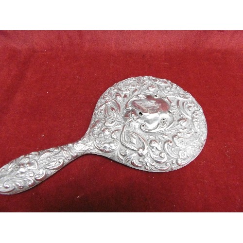 91 - EMBOSSED SILVER, BIRMINGHAM HALLMARKED, VINTAGE HAND MIRROR.