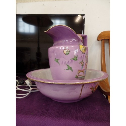 269 - BEAUTIFUL ART DECO VINTAGE NAPIER JUG & BOWL SET IN PURPLE LUSTRE. VENETIAN SCENE. 'VENETIAN REG NO ... 