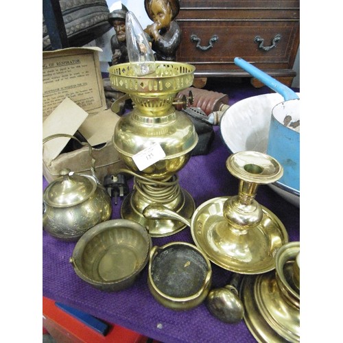 125 - BRASSWARE. INC 'ELECTRIC OIL LAMP' VARIETY OF CANDLESTICKS ETC