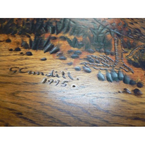 274 - GEORGE CUNDILL ORIGINAL & SIGNED, POKERWORK NEST OF 3 TABLES. BEAUTIFUL PHEASANT, MALLARD AND GROUSE... 