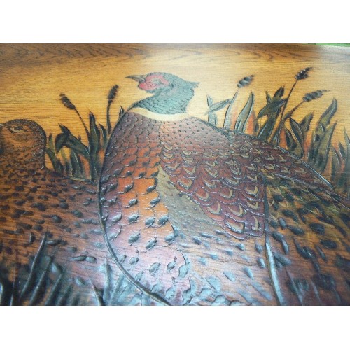 274 - GEORGE CUNDILL ORIGINAL & SIGNED, POKERWORK NEST OF 3 TABLES. BEAUTIFUL PHEASANT, MALLARD AND GROUSE... 