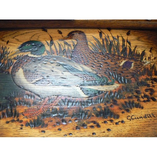 274 - GEORGE CUNDILL ORIGINAL & SIGNED, POKERWORK NEST OF 3 TABLES. BEAUTIFUL PHEASANT, MALLARD AND GROUSE... 