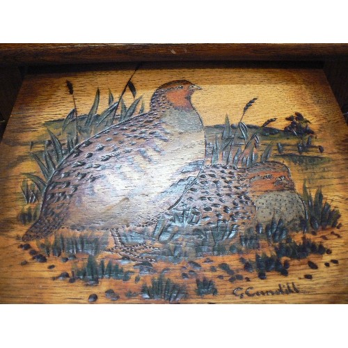 274 - GEORGE CUNDILL ORIGINAL & SIGNED, POKERWORK NEST OF 3 TABLES. BEAUTIFUL PHEASANT, MALLARD AND GROUSE... 