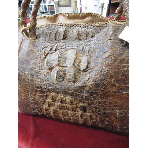 106 - LARGE GENUINE VINTAGE CROCODILE SKIN BAG FROM WEST AFRICA.