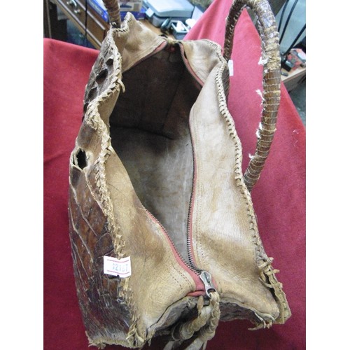 106 - LARGE GENUINE VINTAGE CROCODILE SKIN BAG FROM WEST AFRICA.