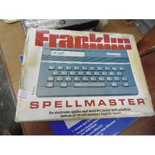 288 - RETRO-VINTAGE FRANKLIN LANGUAGE AND SPELLMASTERS, IN BOXES. ALSO CASIO MICRO-CASSETTE RECORDER & 35M... 