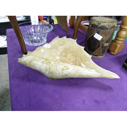 212 - BEAUTIFUL CURVED GLASS CONCH SHELL SHAPED BOWL.