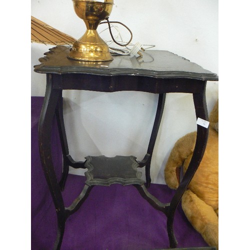 99 - EBONISED OCCASIONAL TABLE. SCALLOPED EDGE, LOWER SURFACE.