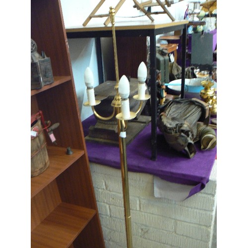 130 - 3-ARMED BRASS CANDELABRA STYLE STANDARD LAMP.