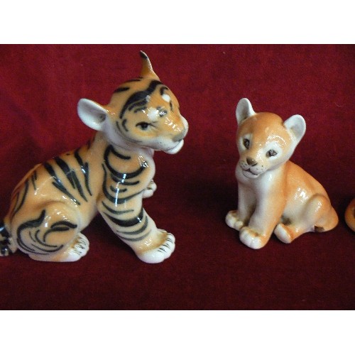 229 - VINTAGE CERAMIC TIGER AND PUMA CUBS X 3. MADE IN USSR.