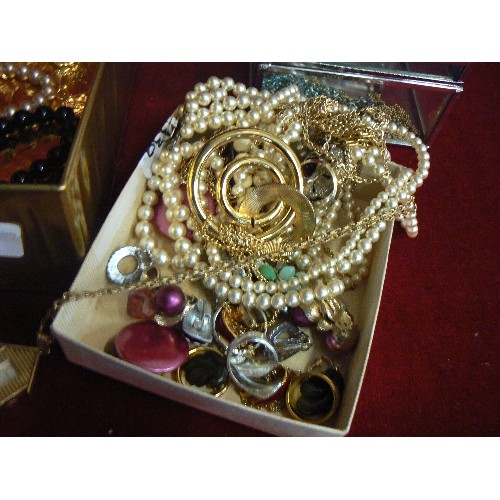 240 - MIXED COSTUME JEWELLERY, INC CLIP-ON EARRINGS, BEADS AND BANGES ETC.