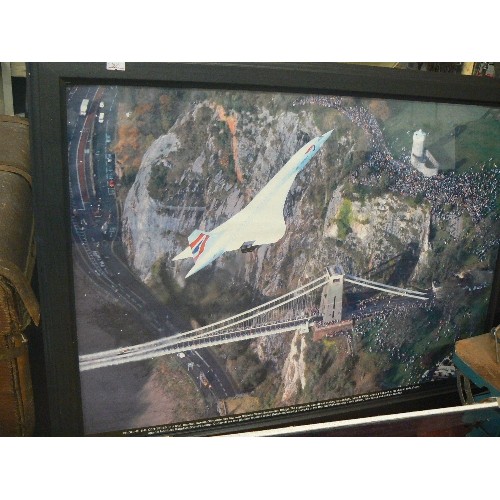 255 - LARGE FRAMED 'CONCORDE IN FLIGHT' PHOTOGRAPH, ALSO SOUVENIR POSTER, IN A CLIP FRAME.