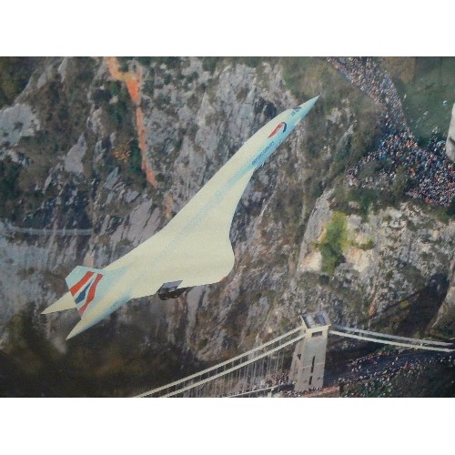 255 - LARGE FRAMED 'CONCORDE IN FLIGHT' PHOTOGRAPH, ALSO SOUVENIR POSTER, IN A CLIP FRAME.