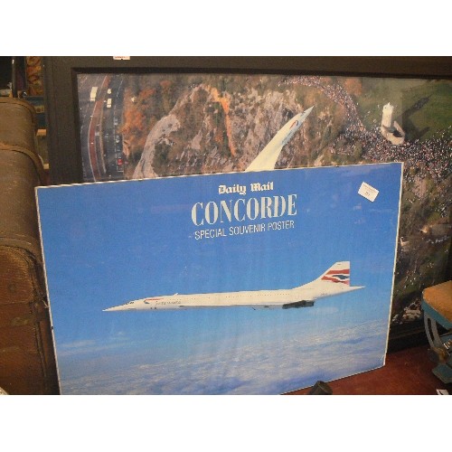 255 - LARGE FRAMED 'CONCORDE IN FLIGHT' PHOTOGRAPH, ALSO SOUVENIR POSTER, IN A CLIP FRAME.