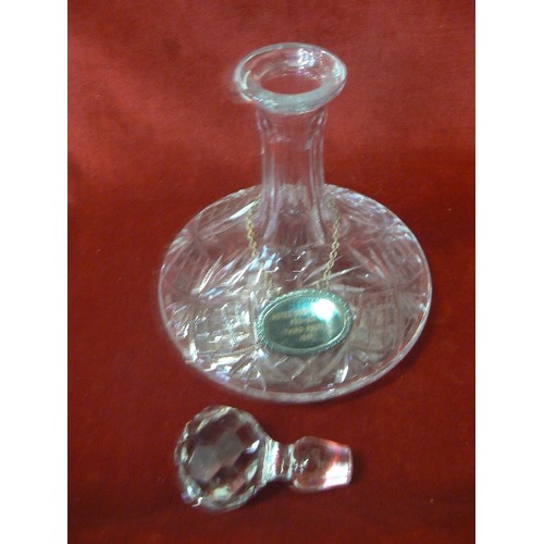 270 - HEAVY LEAD CRYSTAL SHIPS DECANTER. WITH MULTI-FACETED STOPPER.