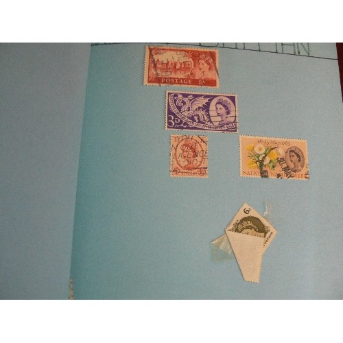 302 - STAMP ALBUM CONTAINING STAMPS, ALSO LOOSE STAMPS SORTED INTO COUNTRIES.