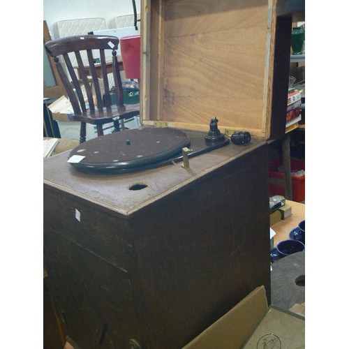 325 - VINTAGE 1930'S RECORD CABINET AND TURNTABLE. CONSTRUCTED BY AINSLIE COOK OF STYAL-MANCHESTER, & WROX... 