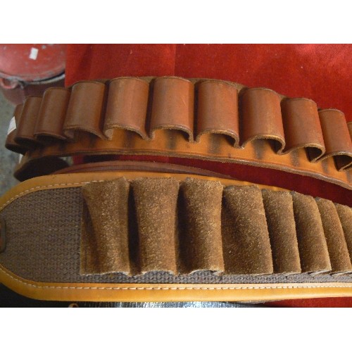 329 - 3 X LEATHER AMMO BELTS, INC A GRADY 12G LEATHER CARTRIDGE BELT & AN OKLAHOMA LEATHER GUN BELT. ALSO ... 