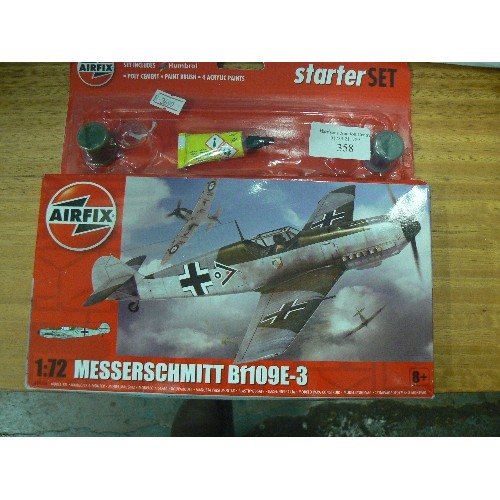 358 - 2 X AIRFIX MODEL KITS. HMS ARK ROYAL SHIP, AND MESSERSCHMITT BF109E-3 PLANE.