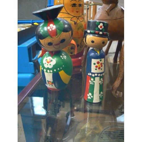 360 - TREEN/WOODEN FIGURES. INC RUSSIAN DOLL, MASAI MEN, ELEPHANTS, MEN ON CAMELS, BIRDS ETC