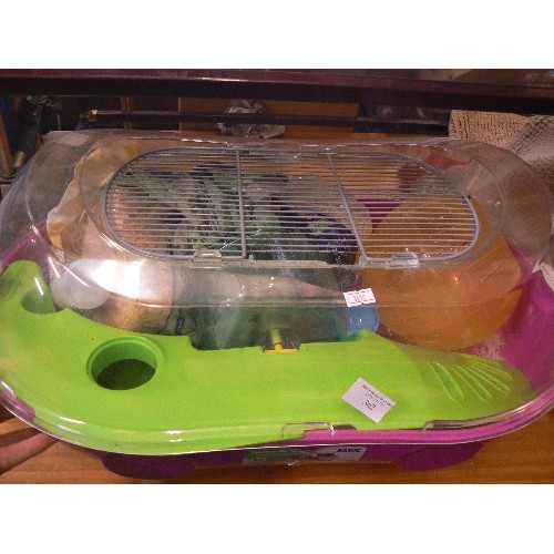 362 - MICE & DWARF HAMSTER CAGE. SAVIC-SPELOS XL ENTRY. CONTAINS HAMSTER WHEEL, BALL, SAWDUST, WATER BOTTL... 