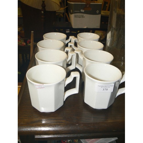 370 - SET OF 8 X 'JOHNONS HERITAGE' IVORY OCTAGONAL COFFEE MUGS. UNUSED.