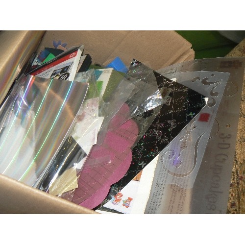 419 - 3 X BOXES OF CRAFTING PAPER, STENCILS, STICKERS, FOIL SHEETS, GREETING CARD TEMPLATES, PHOTO PAPER, ... 