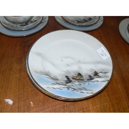 430 - ORIGINAL BONE CHINA TEA-SET. LOVELY ORIENTAL HILLSIDE SCENE WITH HOUSES ON STILTS. WE ARE TOLD: ORIG... 