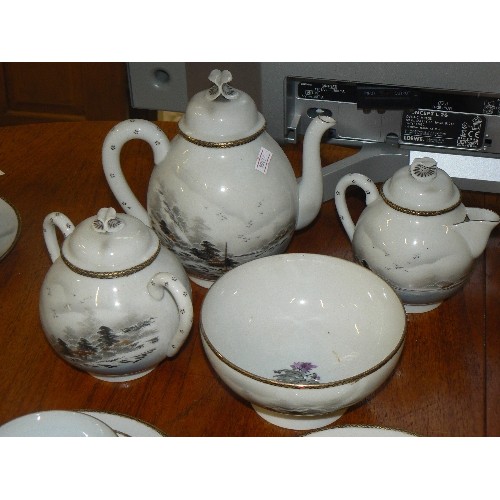 430 - ORIGINAL BONE CHINA TEA-SET. LOVELY ORIENTAL HILLSIDE SCENE WITH HOUSES ON STILTS. WE ARE TOLD: ORIG... 