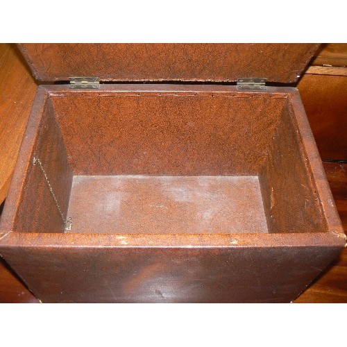 432 - UNUSUAL SMALL DECO OTTOMAN/STORAGE BOX, COVERED IN FAUX LEATHER WITH PADDED SEAT.