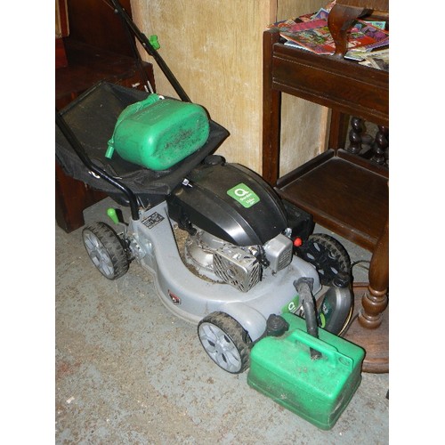 435 - LARGE Q-GARDEN PETROL LAWN MOWER. 146CC OHV.  PETROL CAN AND ENGINE OIL WITH CONTENTS.