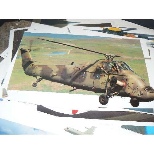 385 - QUANTITY OF RAF AND OTHER, PLANES AND CHOPPERS ETC,  PHOTOGRAPHIC & PAINTED PRINTS