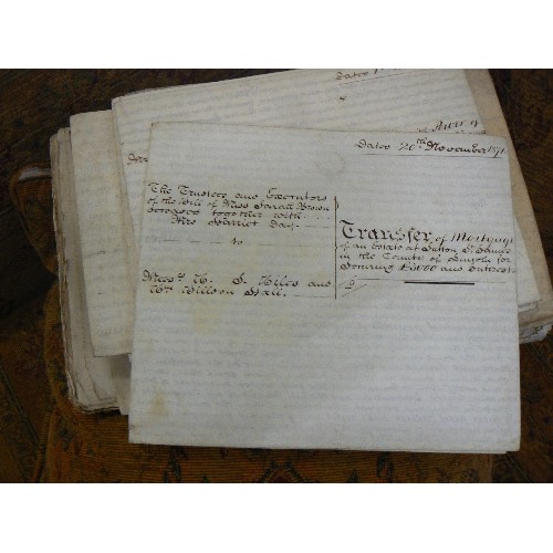 421 - BUNDLE OF LOCAL & ORIGINAL HAND-WRITTEN PROPERTY TITLE DEEDS, ABSTRACT OF THE TITLE, MORTGAGE & CONV... 