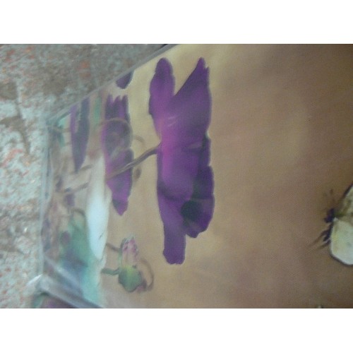 532 - 4 PC CANVAS ARTWORK. LOVELY PURPLE POPPIES. APPEARS NEW/PACKAGED.