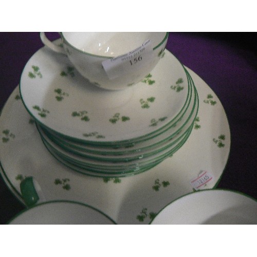 156 - FOLEY CHINA TEASET, WITH 4 LEAF CLOVER DESIGN. IN GREEN AND WHITE.