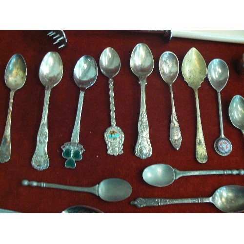 160 - BOX OF VINTAGE APOSTLE SPOONS, SUGAR NIPS, KITHURST SPIKES ETC.