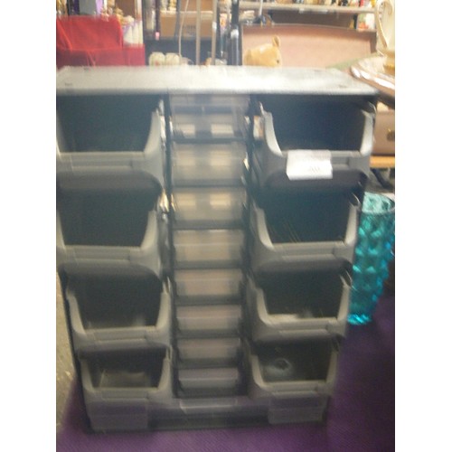 203 - PLASTIC WORKSHOP CHEST. SMALL DRAWERS FOR SMALL ITEMS, NAILS AND SCREWS ETC.