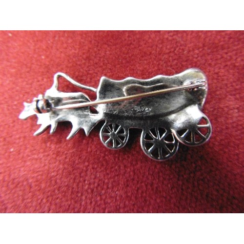 21 - SILVER AND MARCASITE BROOCH WILD WEST HORSE AND CART