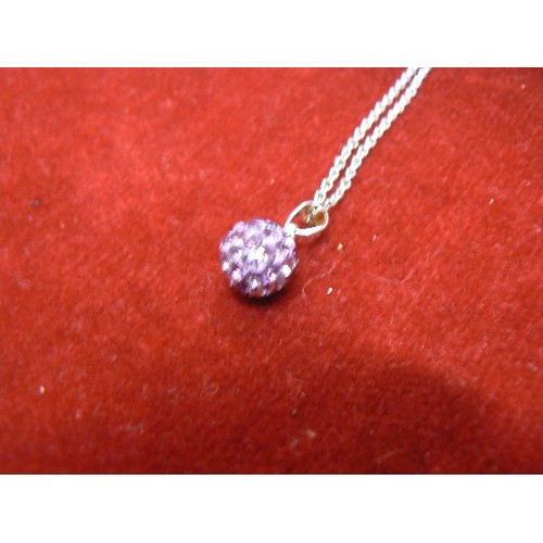 28 - SILVER 925 CHAIN WITH PINK GLASS STONE BALL PENDANT