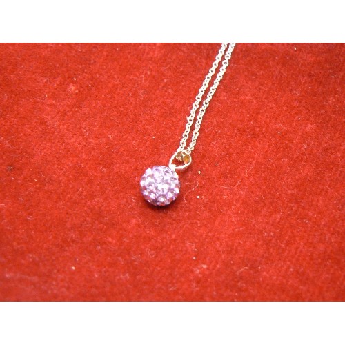 28 - SILVER 925 CHAIN WITH PINK GLASS STONE BALL PENDANT