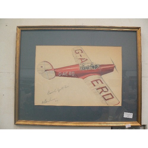 511 - LOVELY PENCIL DRAWING OF 'PERCIVAL 'GULL SIX' PLANE, BY M.HENDERSON 86. FRAMED/GLAZED