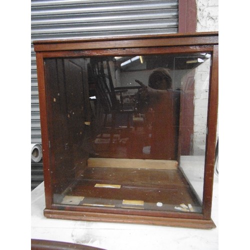 65 - VINTAGE SHOP DISPLAY CABINET OR TAXIDERMY CABINET. GLASS ON TWO SIDES SO WOULD FIT INTO A CORNER. 60... 