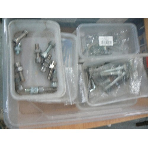 559 - 3 BOXES OF MIXED TOOLS, SCREWS, BOLTS, SPIRIT LEVELS ETC