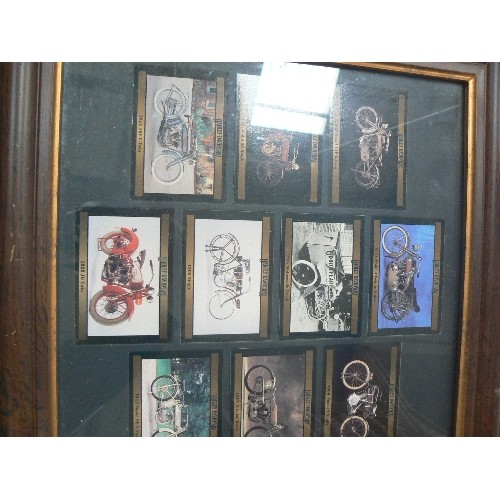 582 - FRAMED COLLECTION OF 10 HARLEY DAVIDSON COLLECTOR'S CARDS - 1905 TO 1929 AND A FURTHER FRAMED GROUP ... 